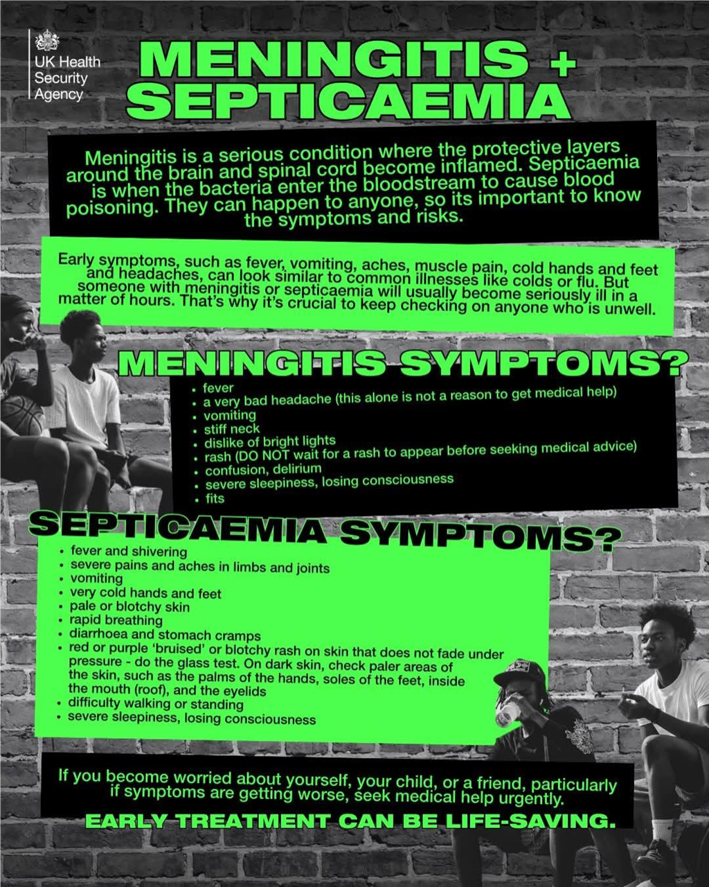 UK Health Security Agency information poster on Meningitis and Septicaemia