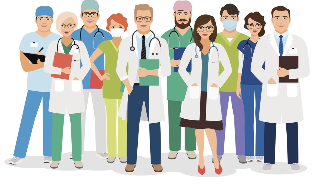 a cartoon image of various healthcare professionals