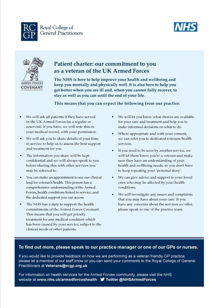Patient Charter:  our commitment to you as a veteran of the UK Armed Forces